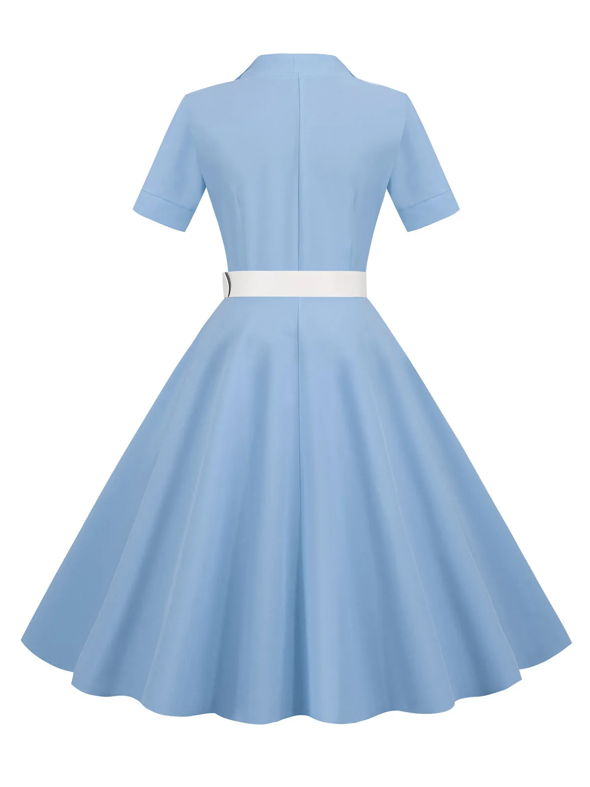 1950s Solid Contrast Lapel Belt Dress