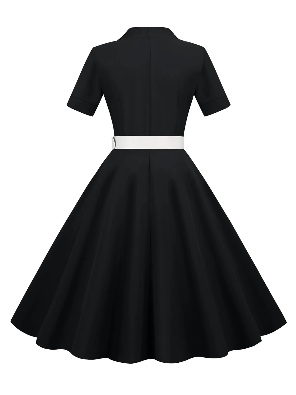 1950s Solid Contrast Lapel Belt Dress