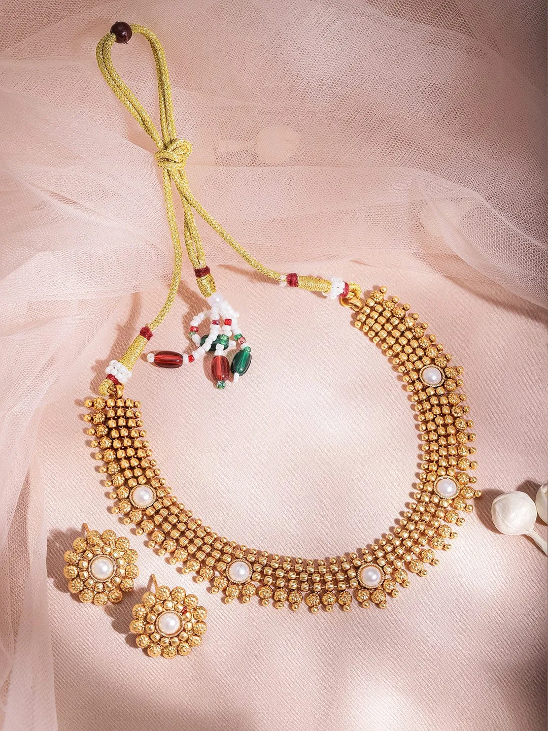 22KT Gold Plated Brass White Stone Studded Necklace Set