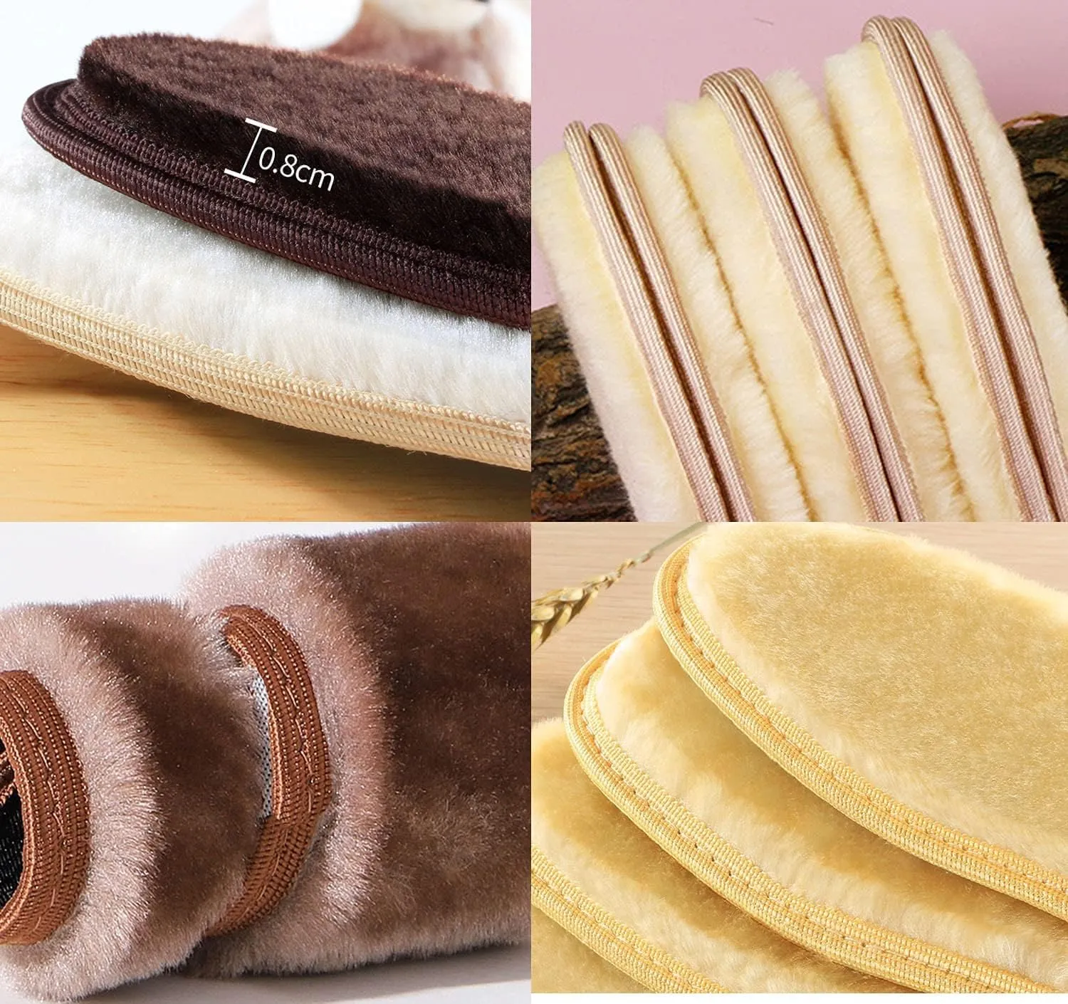 4 Pack Winter Wool Insoles for Men Thick Fluffy Fleece Insoles for Men Plush Warm Inserts for Winter Boots Moccasins and Slippers, Mens 9.5 M US