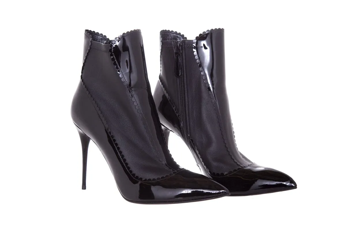 Alexander McQueen Black Wingtip Detail Booties SZ 40.5