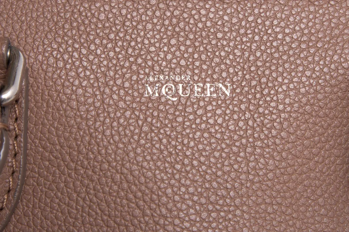 Alexander McQueen Taupe Leather Small Skull Padlock Tote Bag