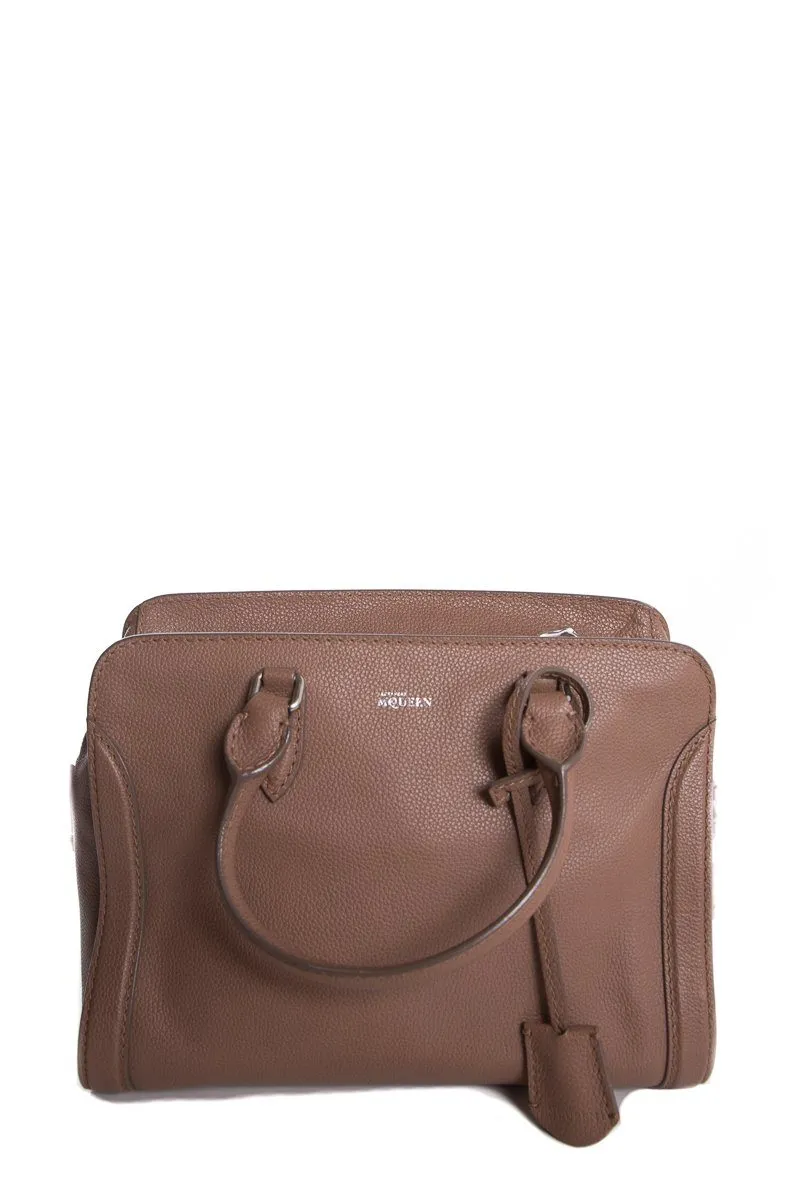 Alexander McQueen Taupe Leather Small Skull Padlock Tote Bag