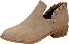 Ankle Boots for Women, Womens Casual Chunky Heel Fashion Riding Ankle Boots Round Toe V Cut Out Ruffled Zipper Boots