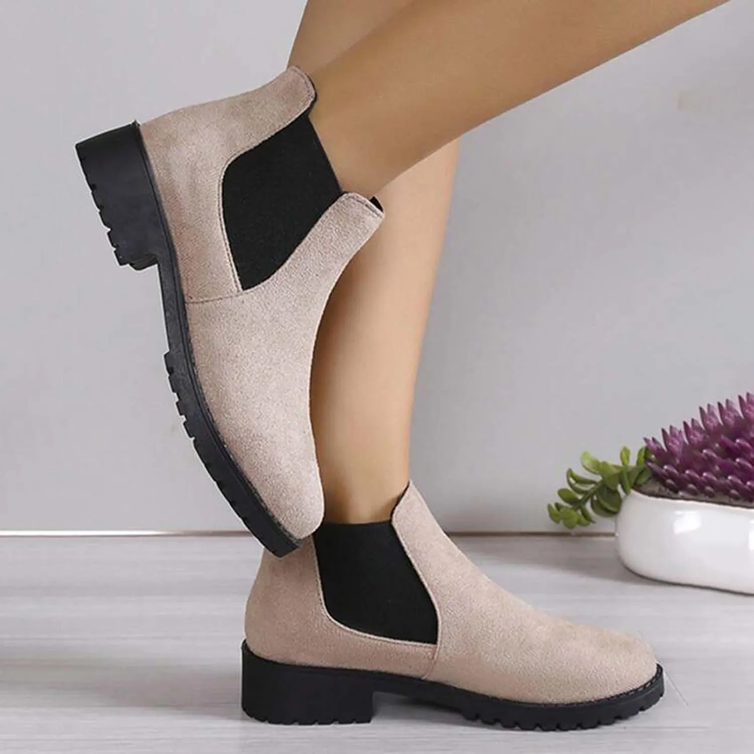 Ankle Boots for Women Women's Chelsea Ankle Boots Round Toe Platform Booties Chunky Block Low Heel Booties Short Boots