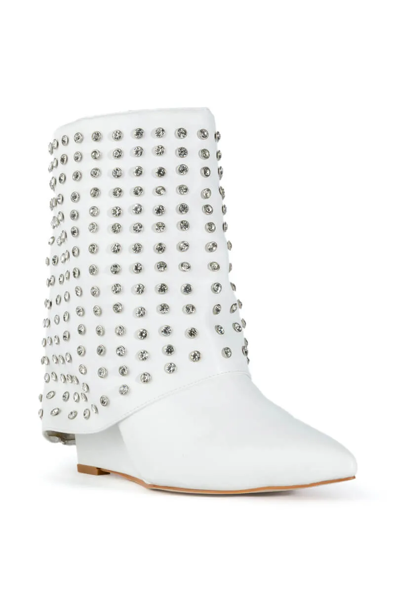 AZALEA WANG MARINA STUDDED FOLD OER BOOTIE IN WHITE