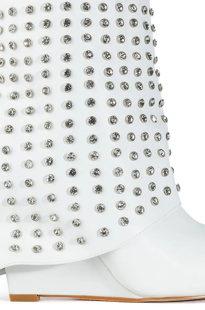 AZALEA WANG MARINA STUDDED FOLD OER BOOTIE IN WHITE
