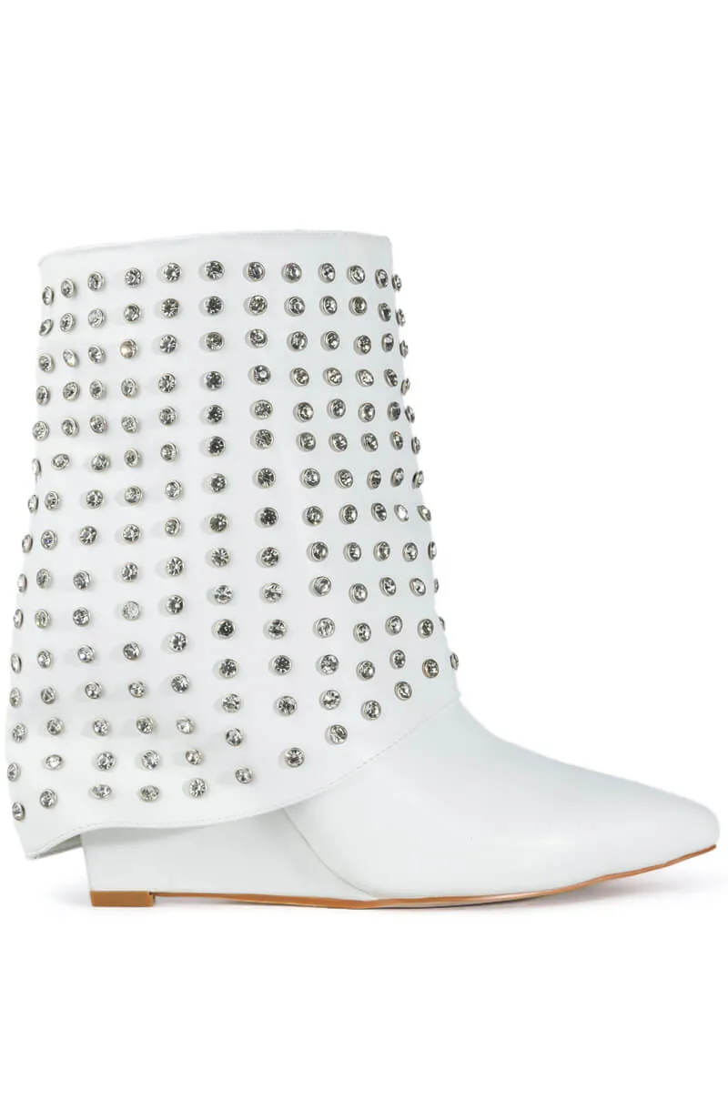AZALEA WANG MARINA STUDDED FOLD OER BOOTIE IN WHITE