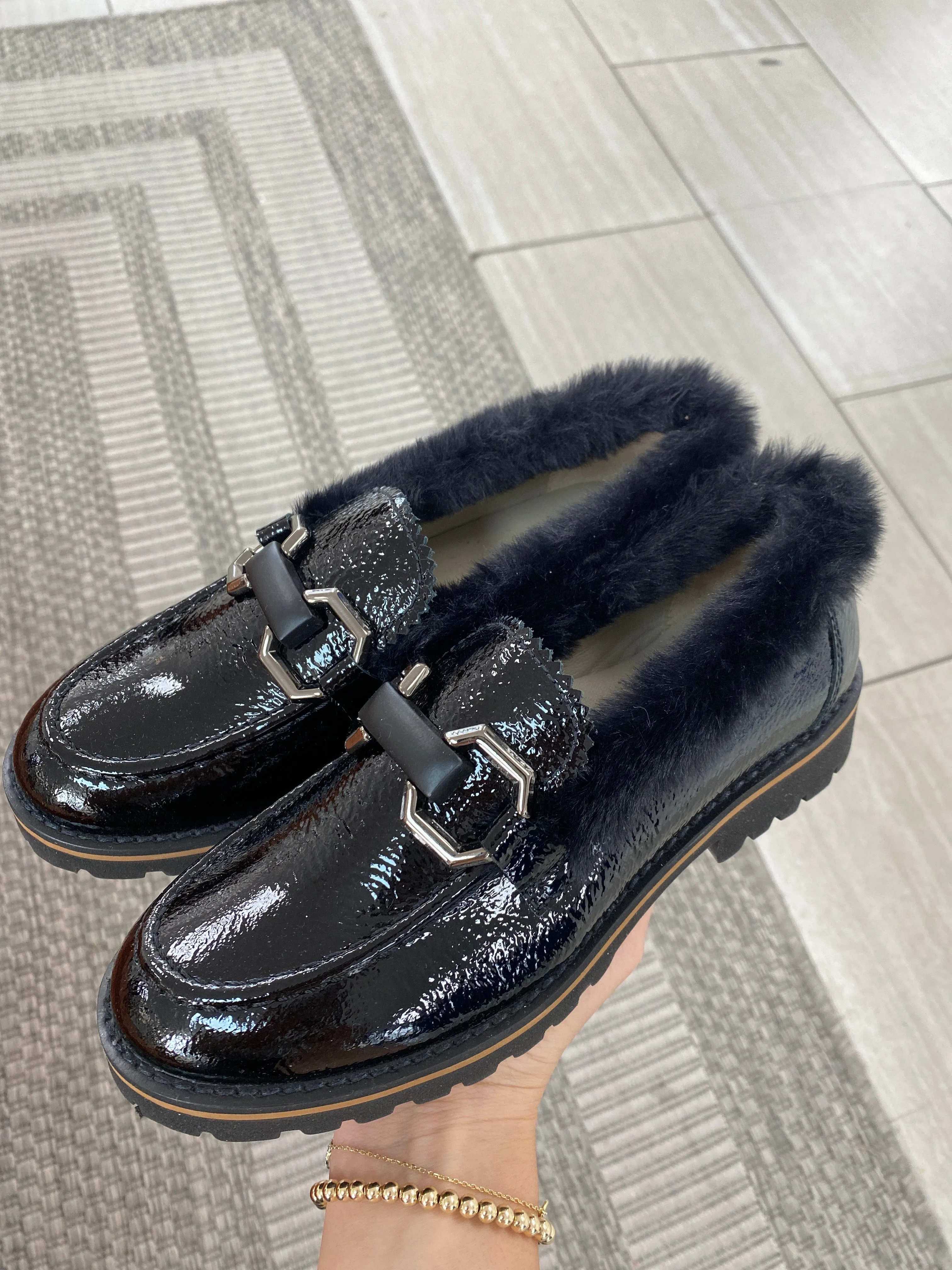 Beberlis Black Patent Fur Chunky Loafer