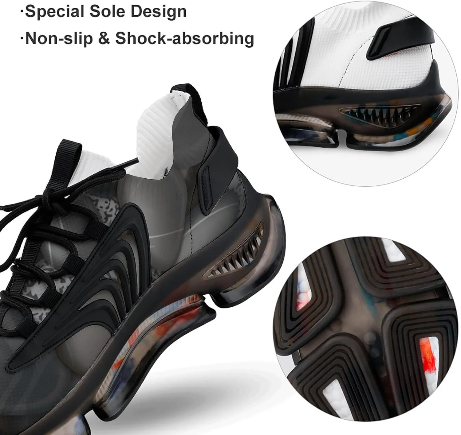 Black Pebble Stones Walking Shoes for Men Lightweight Tennis Fashion Elastic Sports Shoes Cushion Basketball Shoes