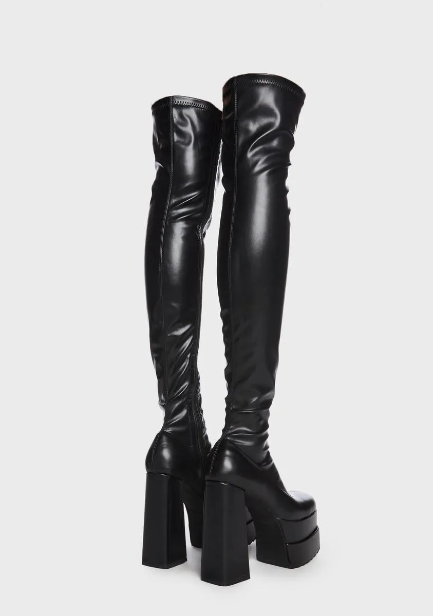 Black What A Dream Knee High Boots