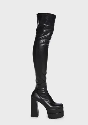 Black What A Dream Knee High Boots