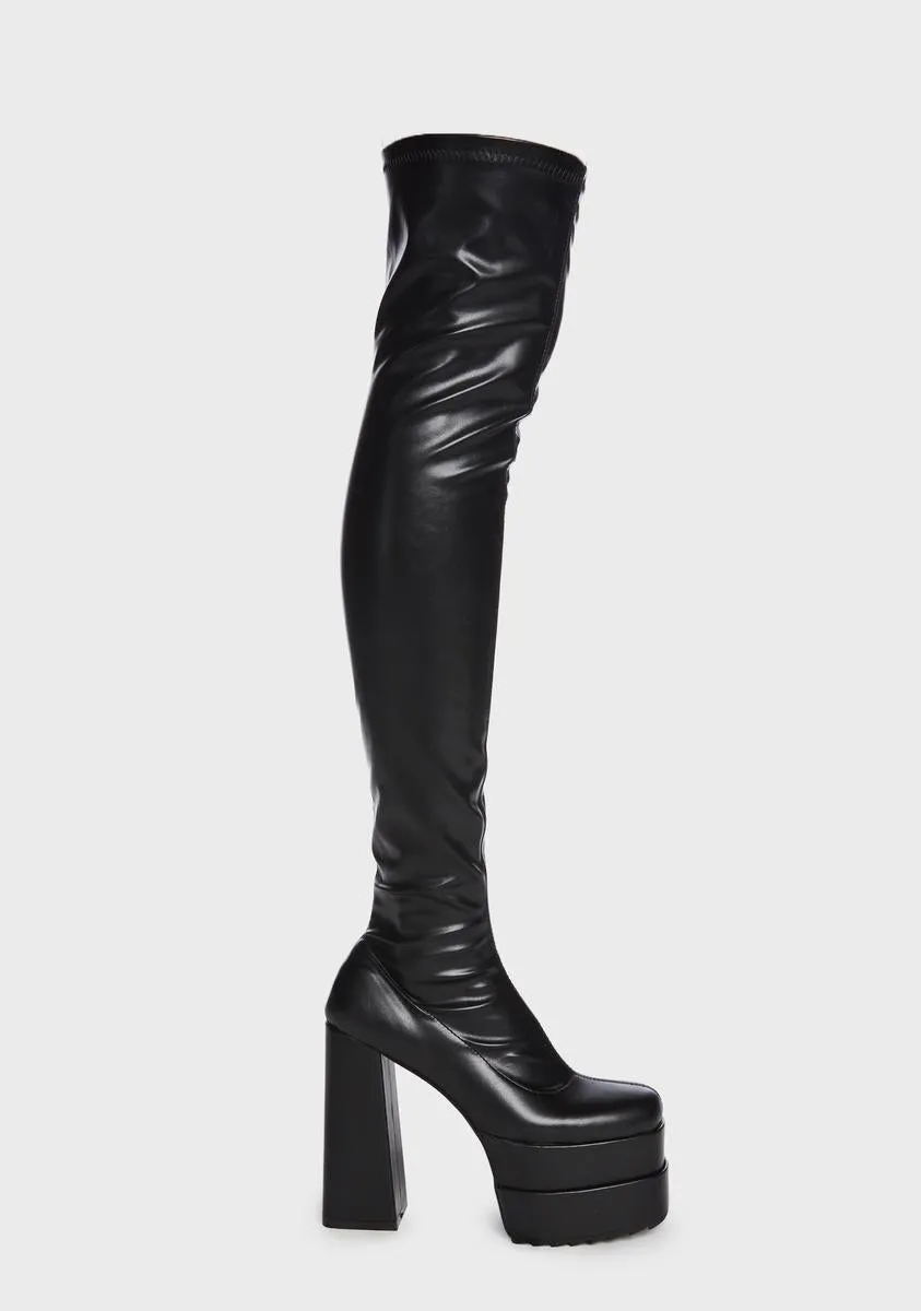Black What A Dream Knee High Boots