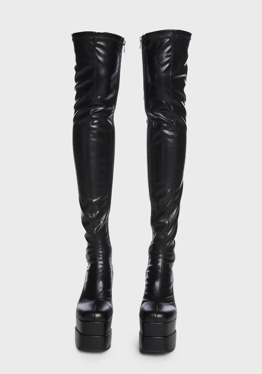 Black What A Dream Knee High Boots
