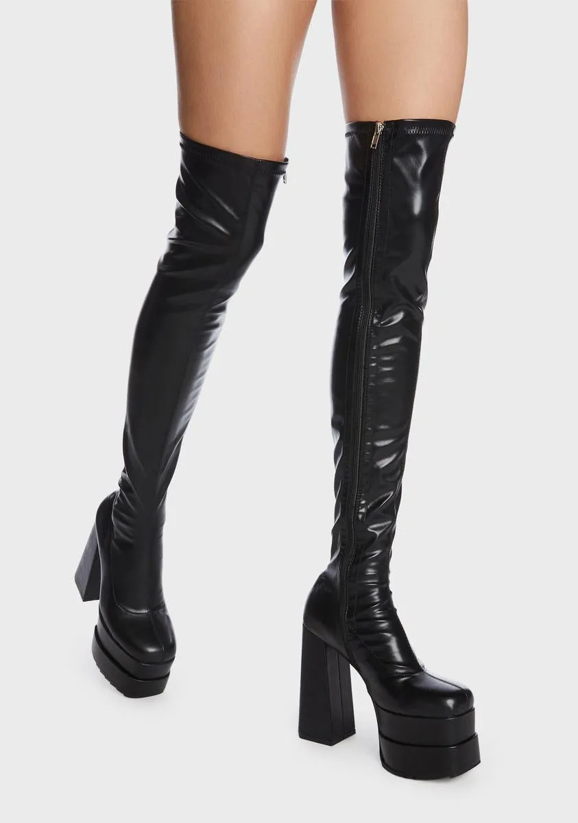 Black What A Dream Knee High Boots