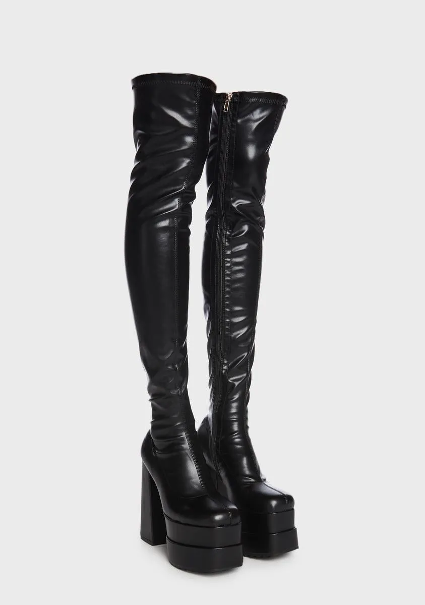 Black What A Dream Knee High Boots