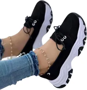 CANIAN 2023 Women's Platform lace-up Trainers, Breathable, Casual, Flat Running Shoes, Fashionable, Comfortable, Round Toe Single Shoes,Black,40