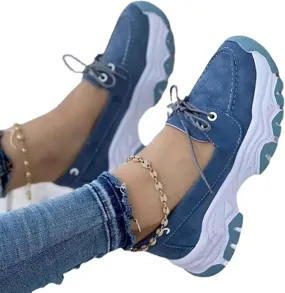 CANIAN 2023 Women's Platform lace-up Trainers, Breathable, Casual, Flat Running Shoes, Fashionable, Comfortable, Round Toe Single Shoes,Blue,40