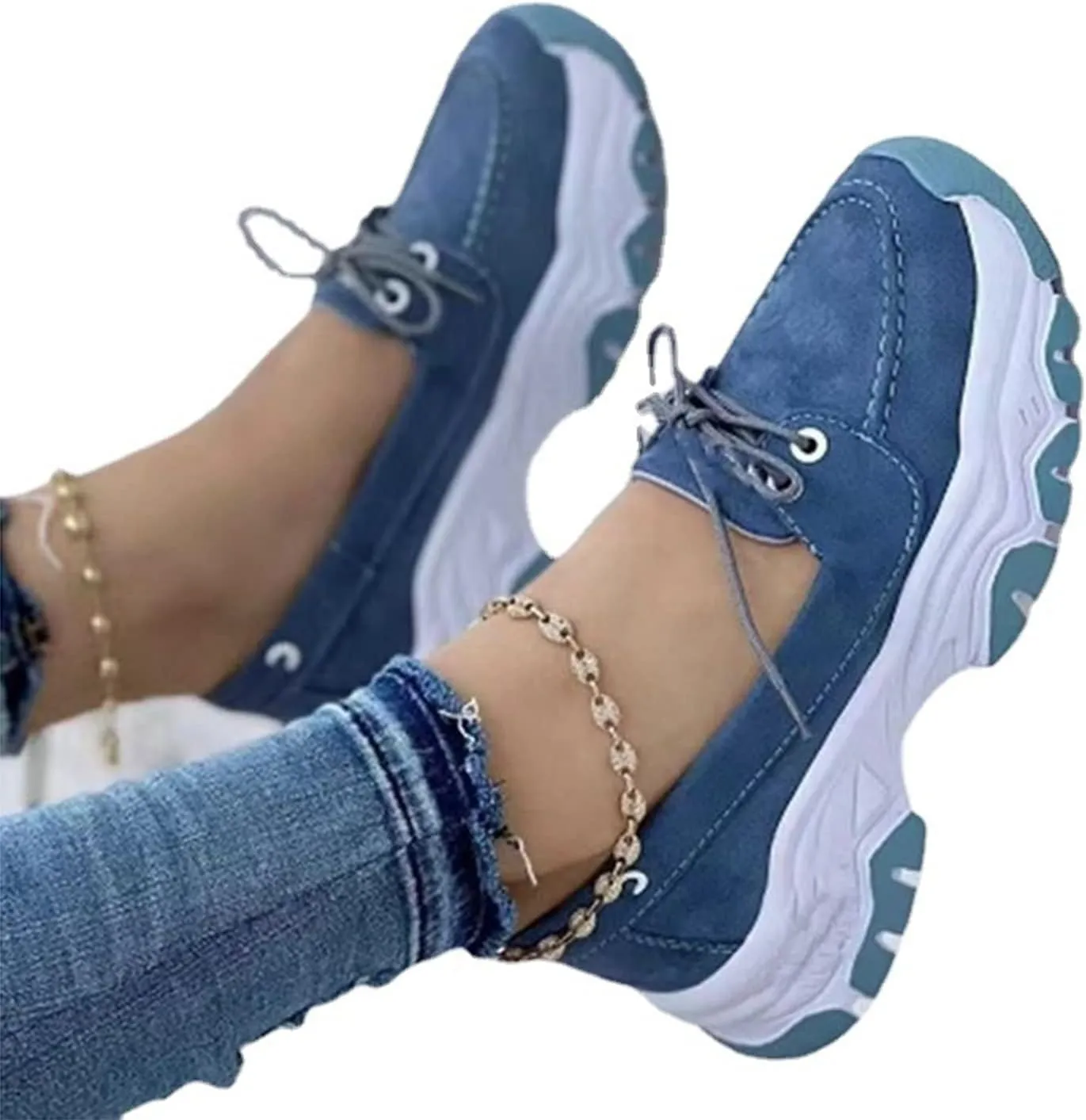 CANIAN 2023 Women's Platform lace-up Trainers, Breathable, Casual, Flat Running Shoes, Fashionable, Comfortable, Round Toe Single Shoes,Blue,43