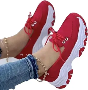 CANIAN 2023 Women's Platform lace-up Trainers, Breathable, Casual, Flat Running Shoes, Fashionable, Comfortable, Round Toe Single Shoes,Red,40