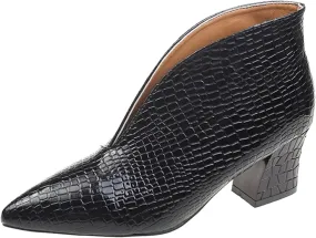 Cathalem Booties for Women 2024,V Cut Pointed Toe Low Heel Cutout Booties Ankle Boots Comfortable Slip On Chunky Heel Warm Boots