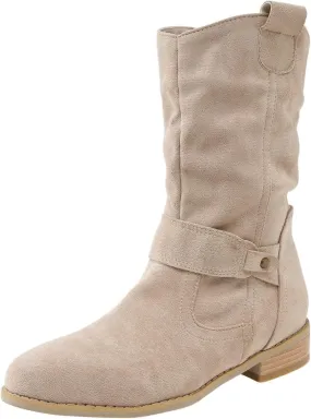 Cathalem Cowboy Boots for Women Mid Calf Boots Slouchy Pointed Toe Chunky Heel Boots Pull On Winter Western Boot Shoes