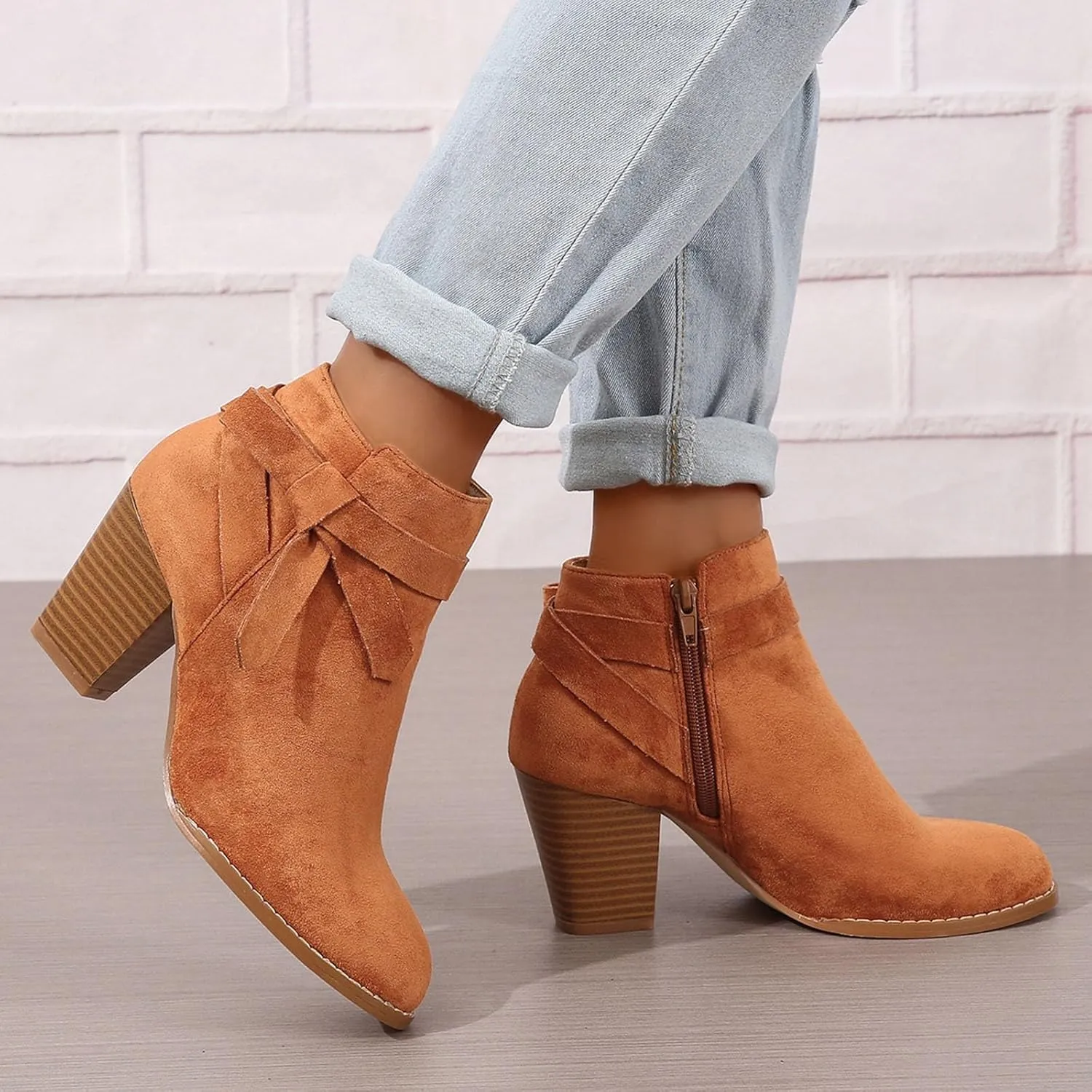 Chunky Heels Dressy for Women Women Ankle Booties Fashion Boots For Women Pointed Toe Chunky Heel Boots Pull On Boot