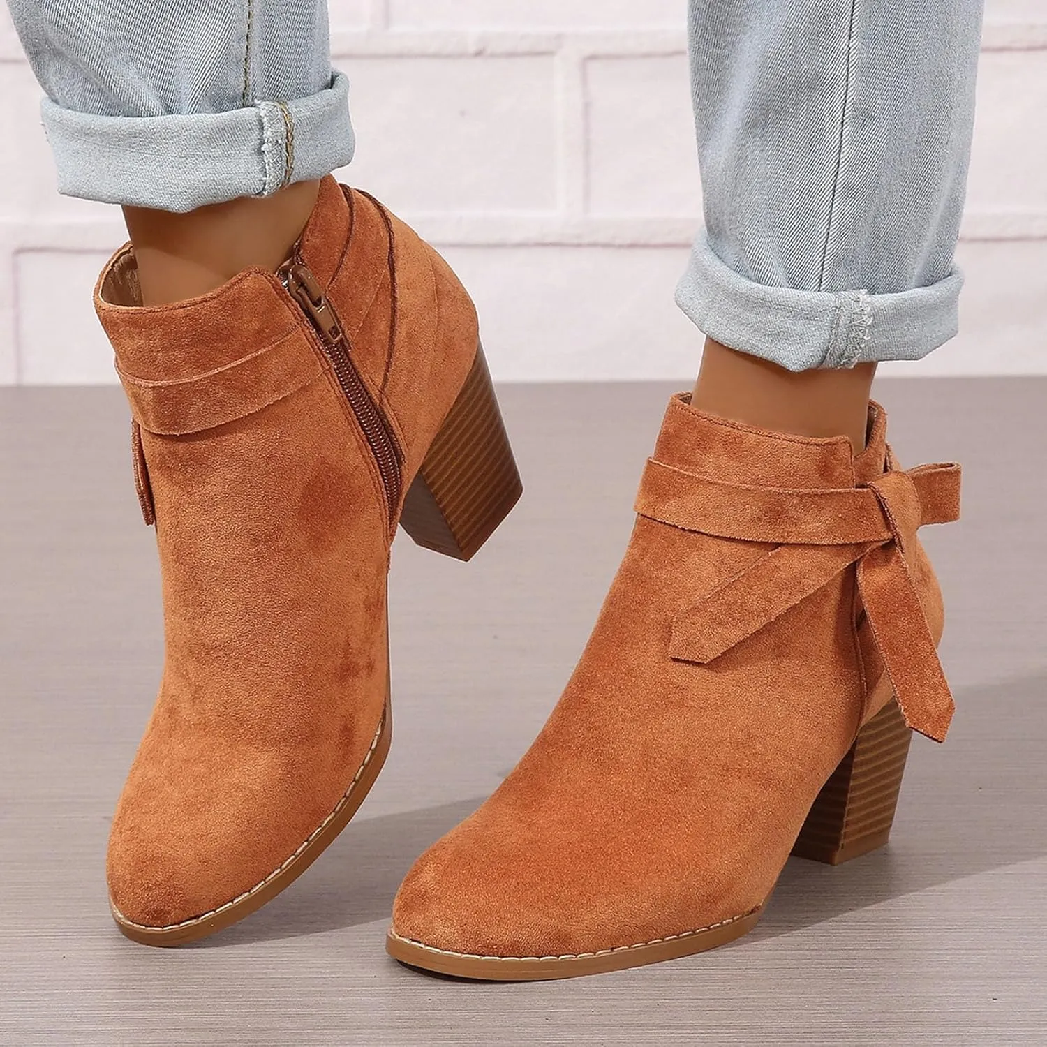 Chunky Heels Dressy for Women Women Ankle Booties Fashion Boots For Women Pointed Toe Chunky Heel Boots Pull On Boot