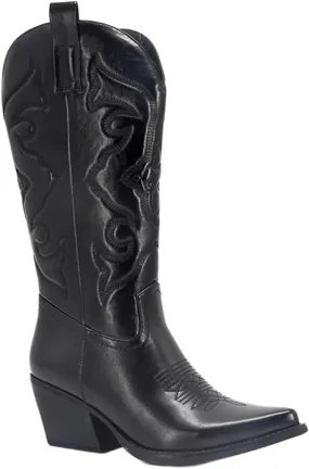 Cowboy Boots For Women Wide Calf Mid Calf Cowgirl Embroidered Western Boots Pointed Toe Medium Block Chunky Heel Boot Pull On