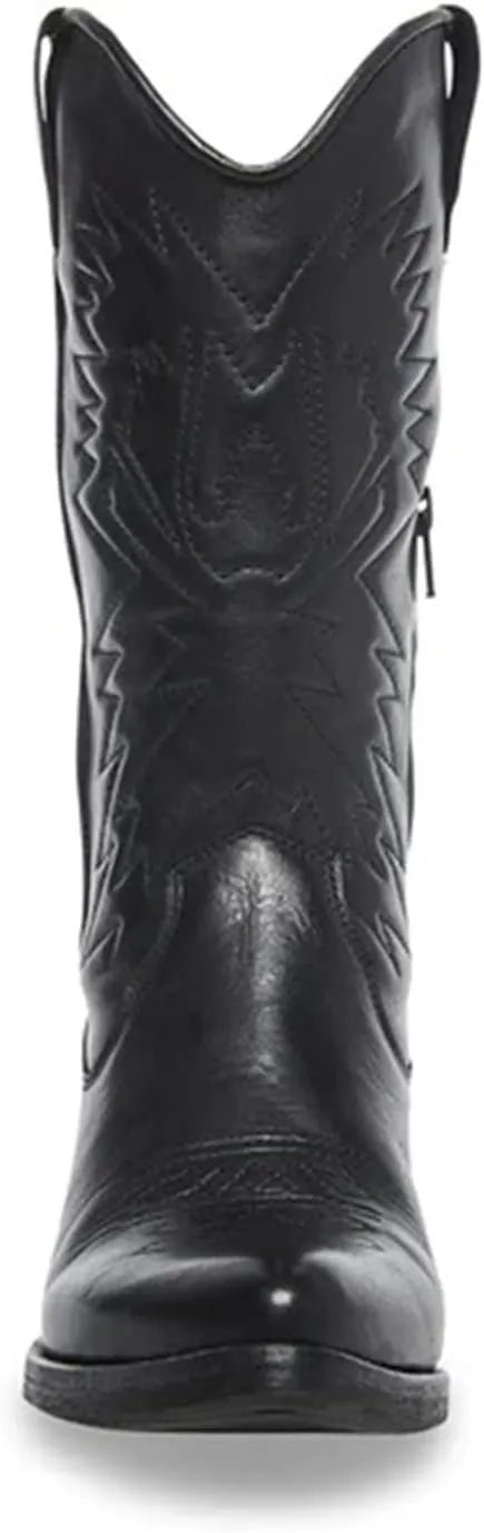 Cowboy Boots For Women Wide Calf Mid Calf Cowgirl Embroidered Western Boots Pointed Toe Medium Block Chunky Heel Boot Pull On