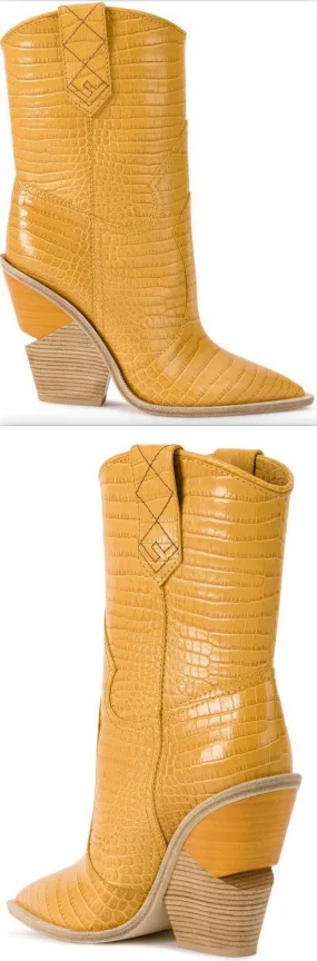 Crocodile-Embossed Ankle Boots