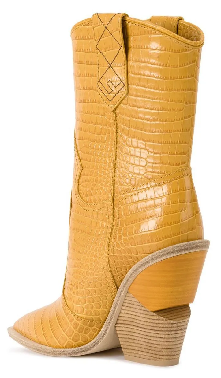 Crocodile-Embossed Ankle Boots
