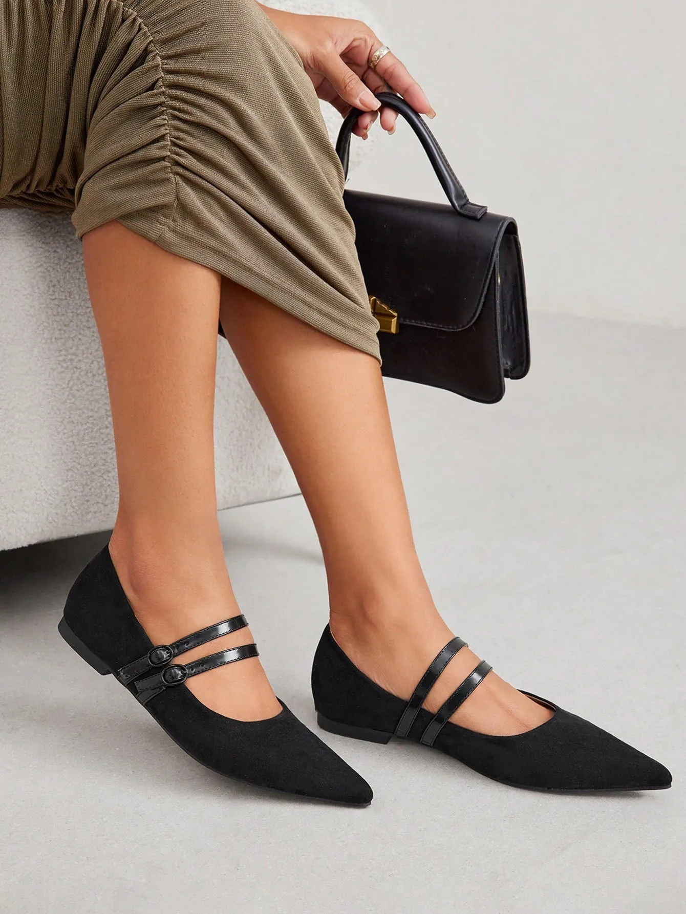 CUCCOO BIZCHIC Woman Shoes Fashion Pointed Toe T-Strap Mary Jane Flats For Spring And Summer