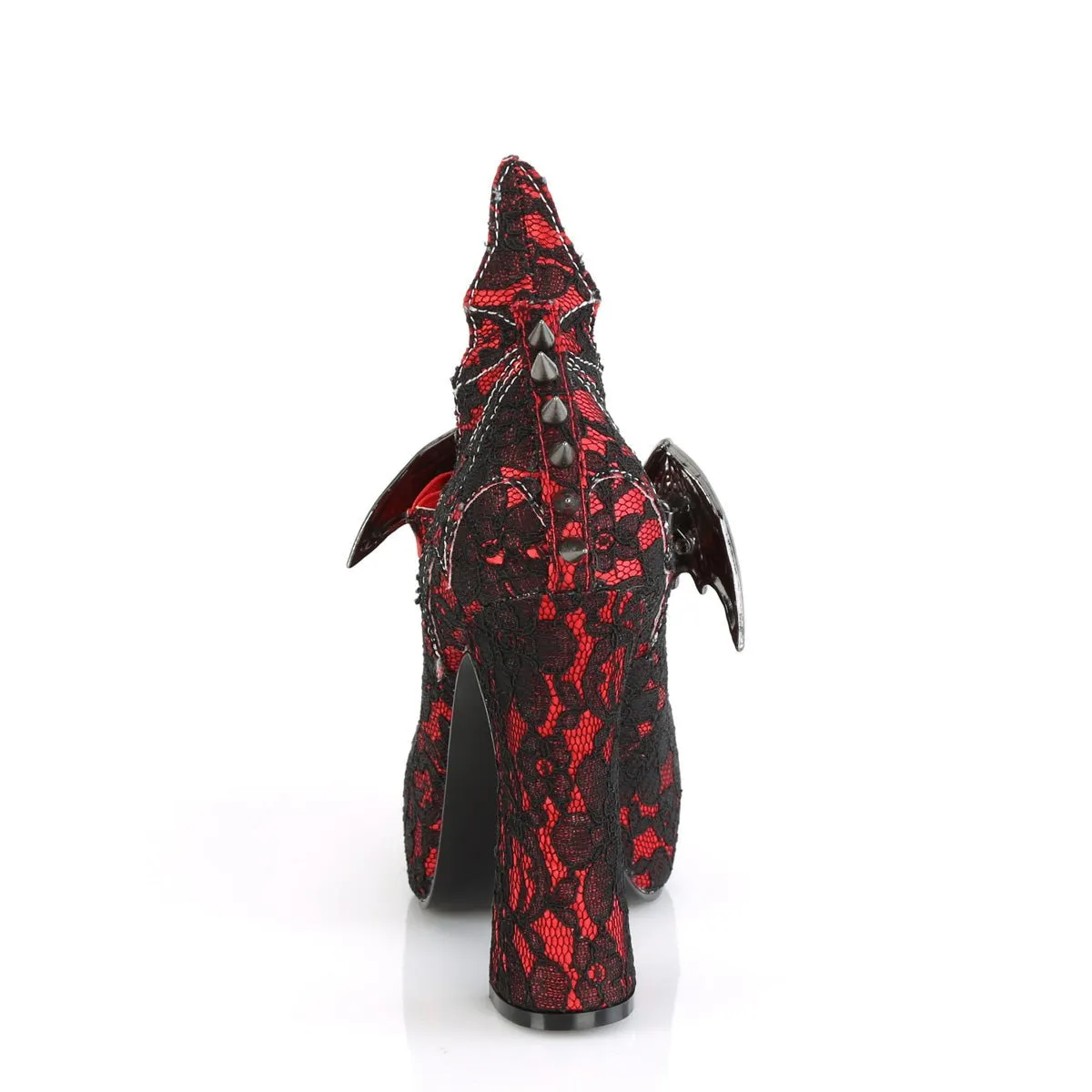 Demonia DEMON-18 | Red & Black Satin & Lace Mary Janes