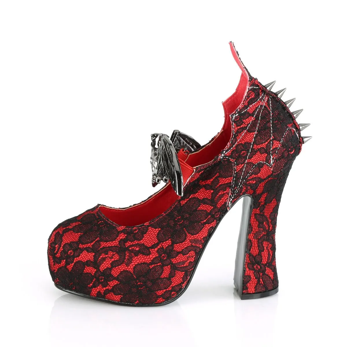 Demonia DEMON-18 | Red & Black Satin & Lace Mary Janes
