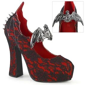 Demonia DEMON-18 | Red & Black Satin & Lace Mary Janes
