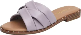 DREAM PAIRS Women' s Cute Slip On Studded Flat Slides Sandals