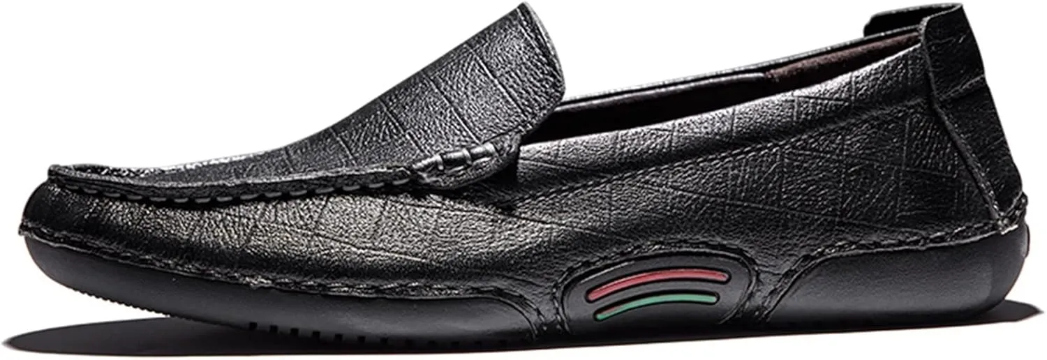Easy to Put and Remove. Driving Moccasins Smoking Loafer for Men Genuine Leather Stitching Details Round Toe Lightweight Flat Heel Anti-Slip Resistant Flexible Outdoor for All Occasions