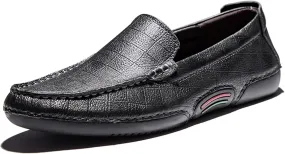Easy to Put and Remove. Driving Moccasins Smoking Loafer for Men Genuine Leather Stitching Details Round Toe Lightweight Flat Heel Anti-Slip Resistant Flexible Outdoor for All Occasions