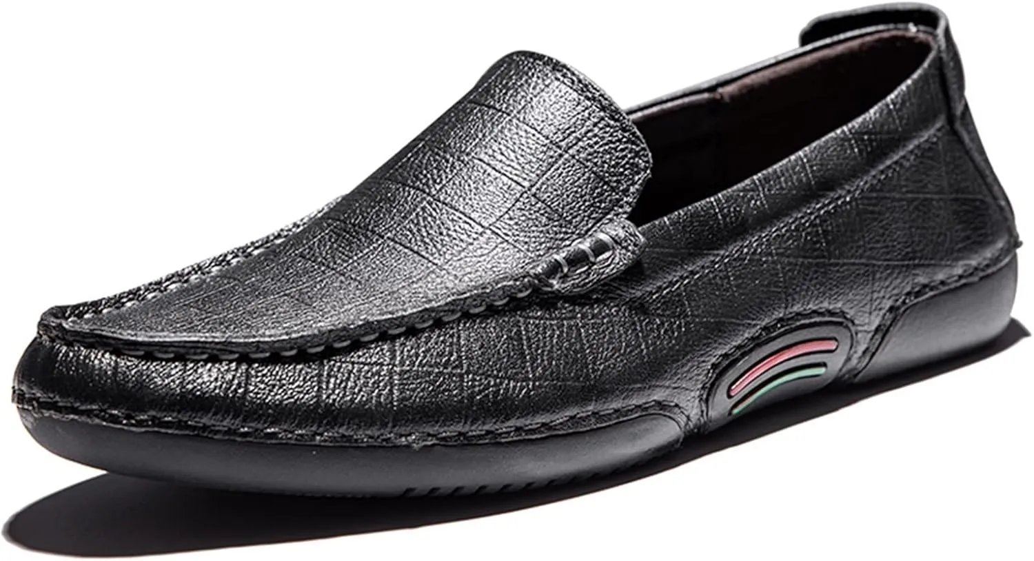 Easy to Put and Remove. Driving Moccasins Smoking Loafer for Men Genuine Leather Stitching Details Round Toe Lightweight Flat Heel Anti-Slip Resistant Flexible Outdoor for All Occasions