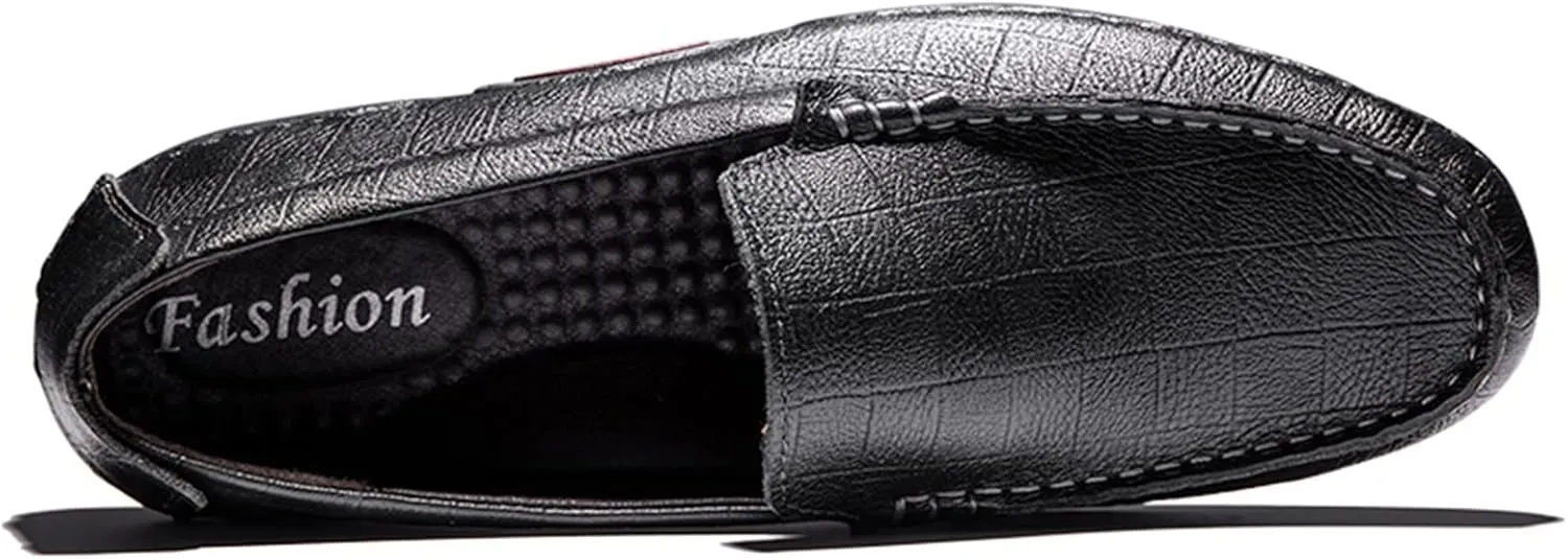 Easy to Put and Remove. Driving Moccasins Smoking Loafer for Men Genuine Leather Stitching Details Round Toe Lightweight Flat Heel Anti-Slip Resistant Flexible Outdoor for All Occasions
