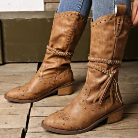 elveswallet Rivet belt buckle tassel mid-calf Martin boots
