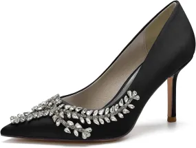 FufoneUS Womens Pointed Toe High Heels Dress Pumps for Evening Stiletto Heels Bridal Wedding Shoes,Black,5