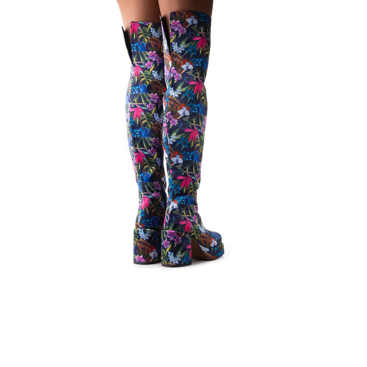 Furth Navy Satin Flowers