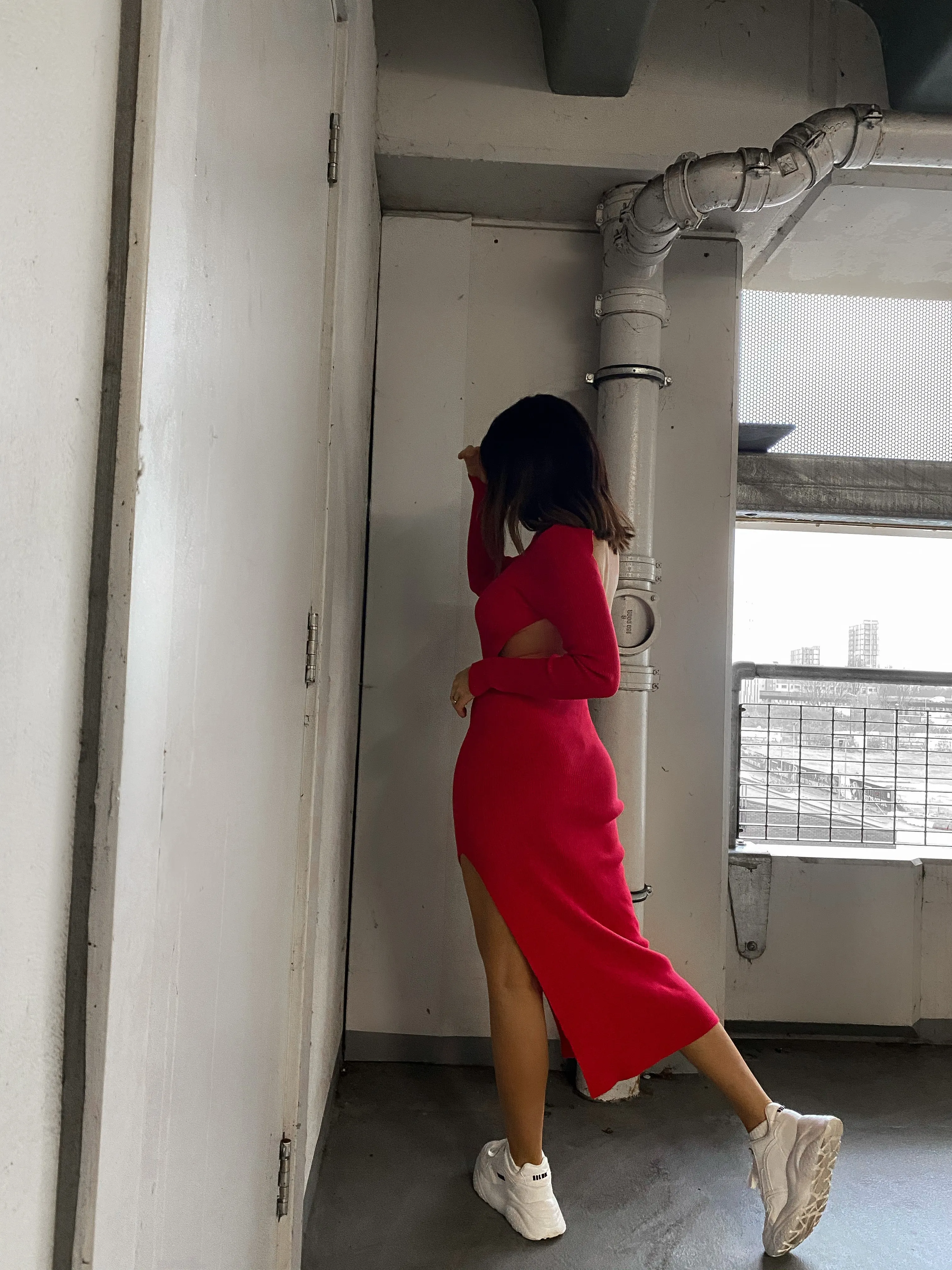 Glamorous Care Poppy Red High Neck Side Split Backless Midi Dress