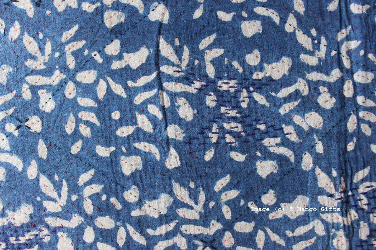 Hand Block Print 100%Cotton Reversible Kantha Throw Ralli Bedcover Twin Size Blanket