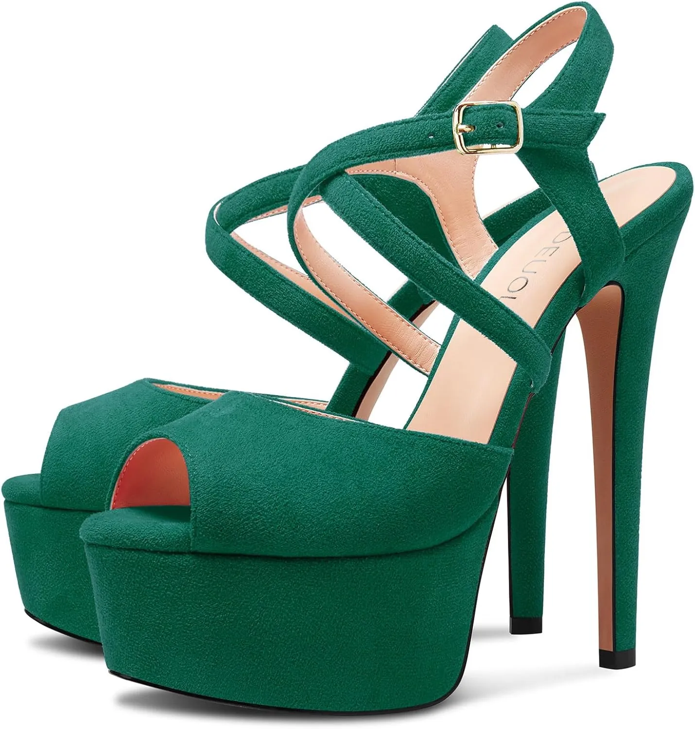 HDEUOLM Womens Stiletto High Platform Heel Peep Open Toe Sandals Cross-Strap Prom Cute Summer 5.9 Inches Heels