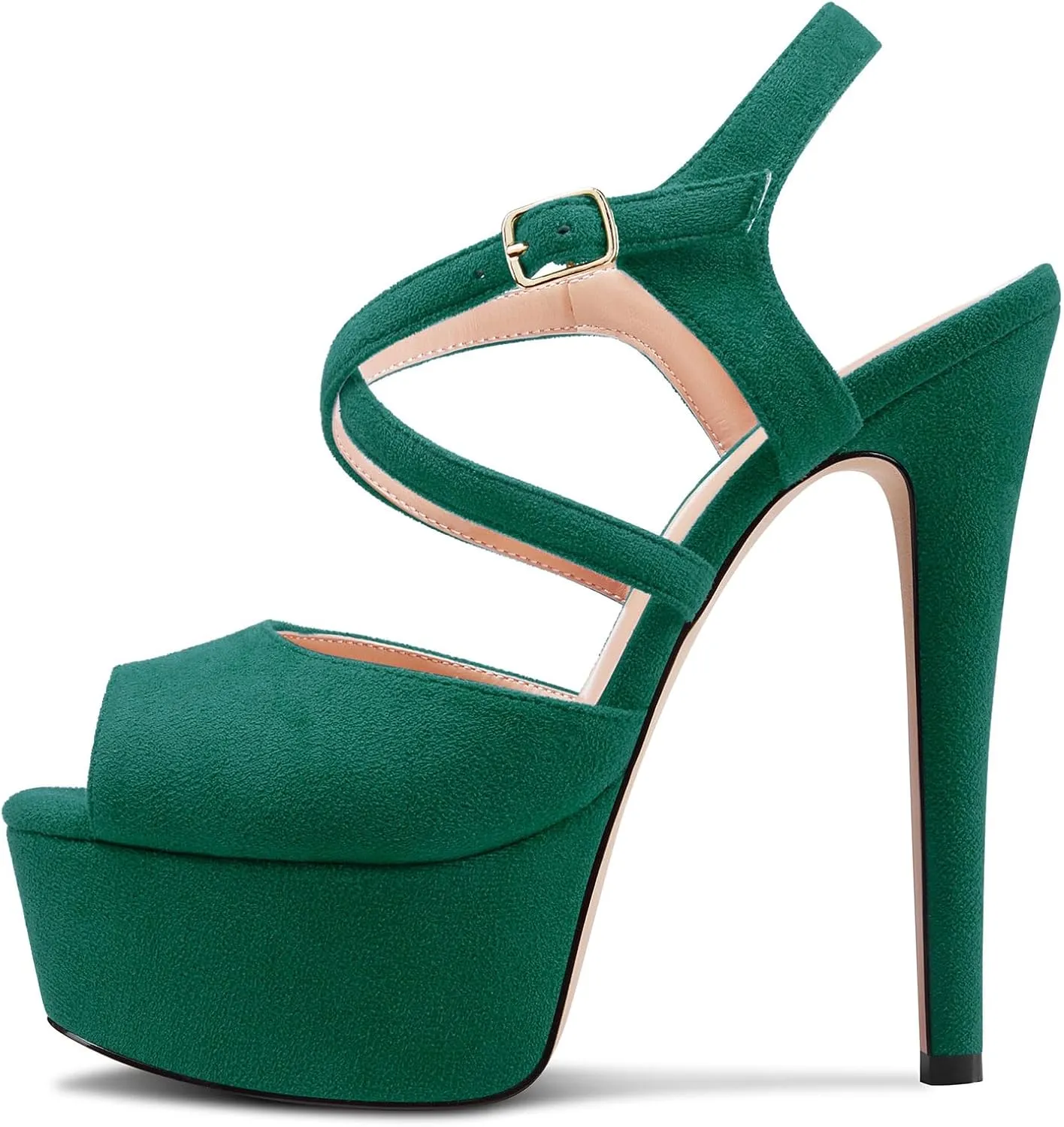HDEUOLM Womens Stiletto High Platform Heel Peep Open Toe Sandals Cross-Strap Prom Cute Summer 5.9 Inches Heels