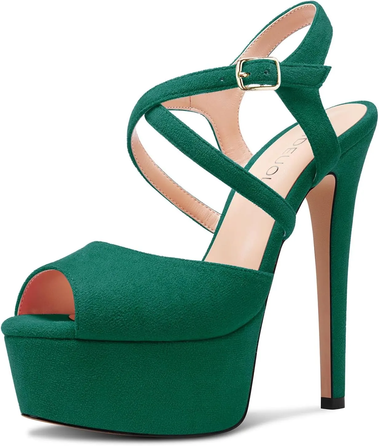 HDEUOLM Womens Stiletto High Platform Heel Peep Open Toe Sandals Cross-Strap Prom Cute Summer 5.9 Inches Heels
