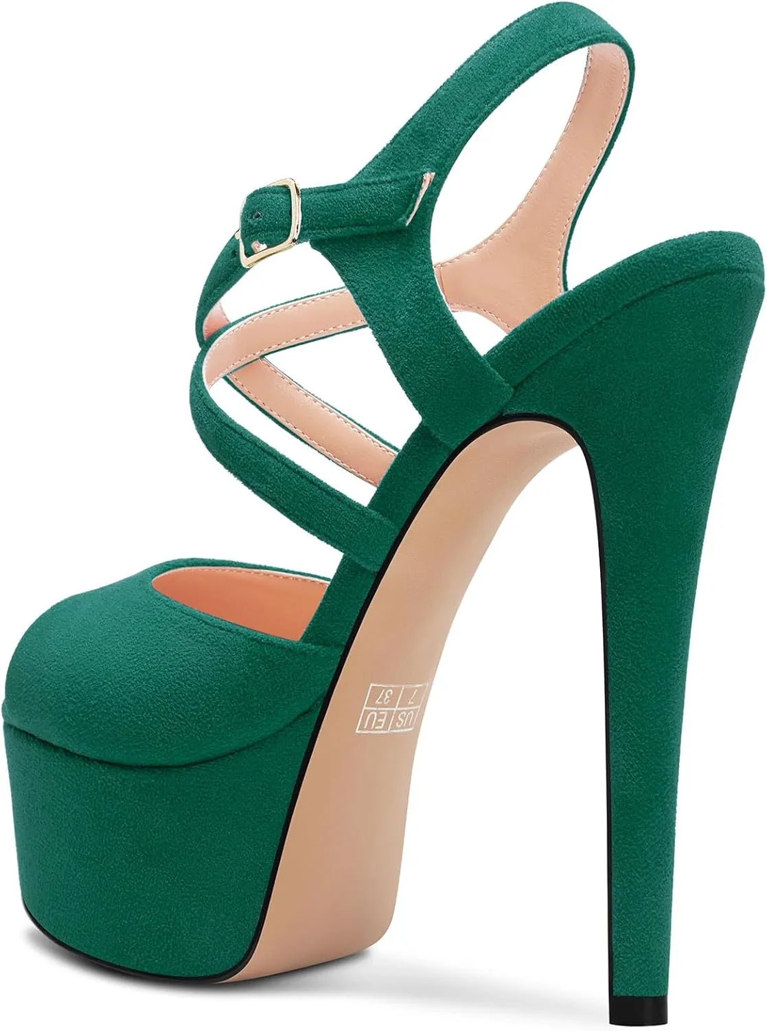 HDEUOLM Womens Stiletto High Platform Heel Peep Open Toe Sandals Cross-Strap Prom Cute Summer 5.9 Inches Heels